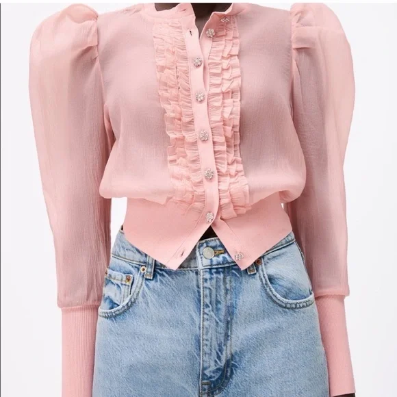 Zara Sheer Organza Knit Jacket / Cardigan with Jeweled Buttons Size Medium NWT - Picture 5 of 10